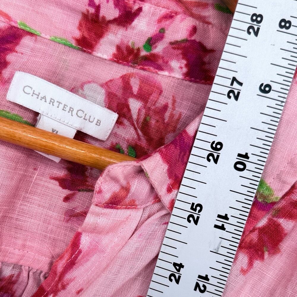 Charter Club Linen Pink Button Up Shirt Floral Womens XL Cottagecore Boho Resort - Picture 3 of 9
